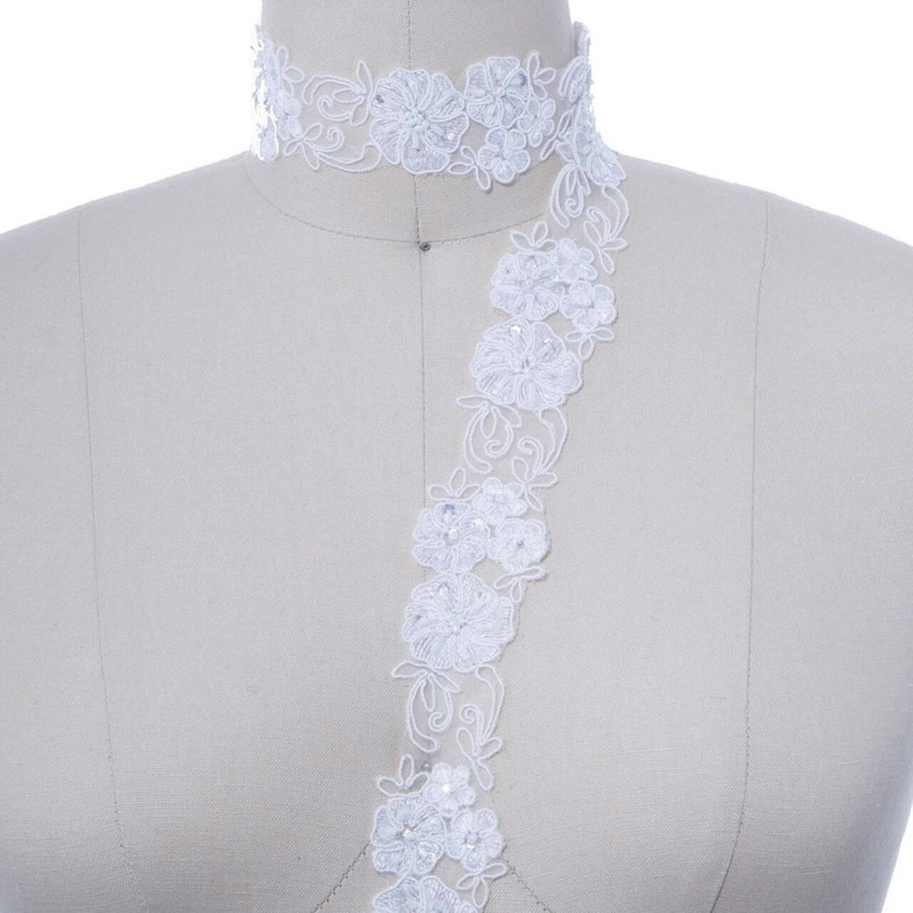 1 Yard 1.25" Ivory Sequin and Beaded Bridal Lace Floral Veil Chiffon Trim Elegant Bridal Access
